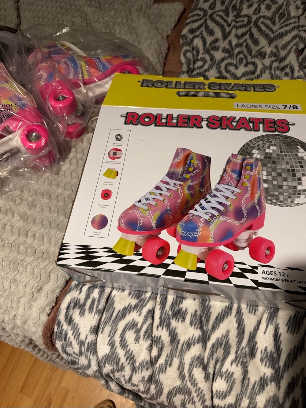 Colorful Pink Rainbow Roller Skates - Ladies size 7/8